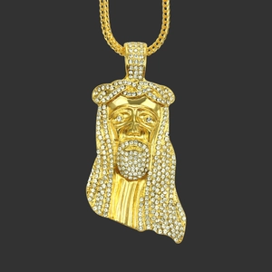 Hip Hop Jesus Head Pendant Necklace For Men Alloy Rhinestone Inlaid Pave Style Nightclub Cool Jewelry Gift For Men