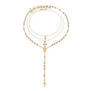 Parure de colliers dorés pour homme avec croix et pendentif Vierge Marie