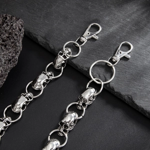 Gothic silver skull wallet chain for men with hip-hop punk style metal links