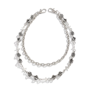 Men's double-layered silver alloy cross wallet chain with lobster clasps and punk style