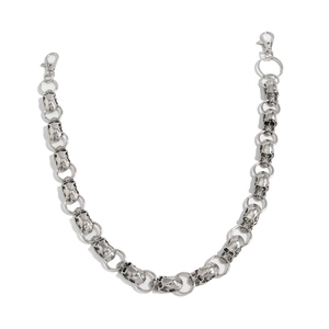 Silver skull link pant chain for men with hip hop style and dual lobster clasps