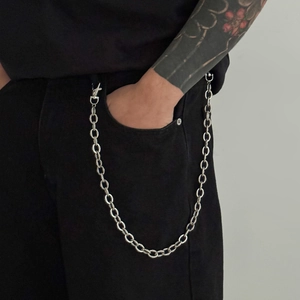 Men Fashion Silver Metal O-Link Pant Chain Electroplated Retro Punk Streetwear Wallet Chain Accessory With Lobster Clasp