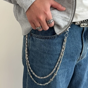 Men Hip Hop Double Layer Cross Rose Pants Chain Gothic Punk Streetwear Metal Waist Belt Chain Accessories Jewelry