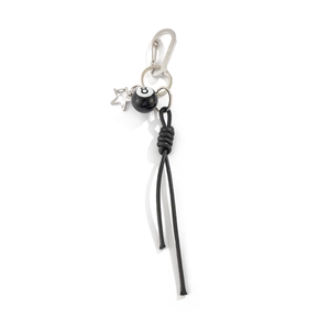 Porte-clés homme avec boule numéro 8 noire, pentagramme et pendentif en corde tressée