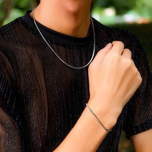Minimalist Copper Snake Chain Necklace And Bracelet Jewelry Collection Silver Tone Fashion Versatile Unisex Commuter Jewelry