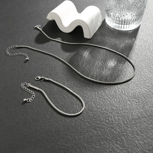 Minimalist silver snake chain necklace and bracelet set with lobster clasp for men and women