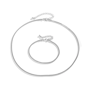 Minimalist silver snake chain necklace and bracelet set for men with lobster clasp