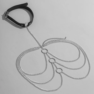 Punk-Stil Oberschenkelkette aus PU-Leder mit geschichteten silbernen Metallringen