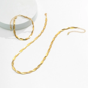 Gold braided snake chain necklace and bracelet set for men with adjustable clasp