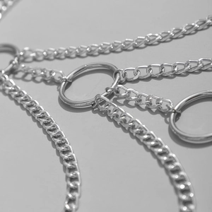 Herren Punk PU-Leder und Silber Metall O-Ring Körperkette mit Hip-Hop Stil Panzerkette