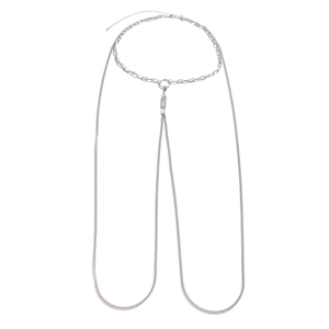 Men's silver stainless steel body chain with tag and dense link hip hop waist chain
