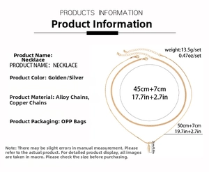 Detailed size chart for the double layer punk rivet necklace with dimensions and weight info