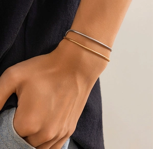 Minimalist double layer snake chain bracelets in gold and silver finish for men