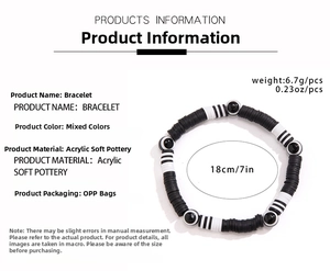 Detailed size specifications for a mixed color evil eye bracelet with clay and acrylic beads