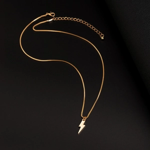 Minimalist gold lightning bolt pendant necklace with box chain for men and women