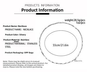 Tableau des tailles pour collier chaîne à maillons en acier inoxydable de 55 cm