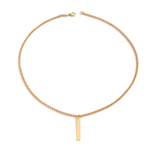 Minimalist gold box chain necklace with a sleek vertical rectangle bar pendant