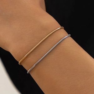 Men's minimalist double-layered snake chain bracelet set in gold and silver metal