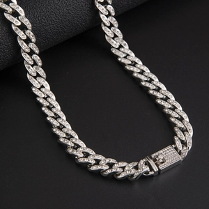 Herren 45cm silberne Panzerkette mit Pavé-Diamanten im Hip-Hop-Rap-Stil