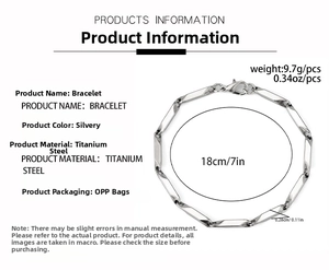 Détail du bracelet à maillons en acier titane argenté avec dimensions et poids précis