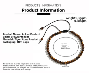 Detailed view of tiger eye stone anklet with 0.5cm beads and adjustable black cord