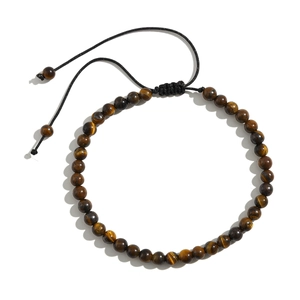 Men's Tiger Eye beaded anklet with adjustable black braided rope for beach style