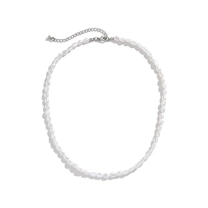 Mens vintage baroque pearl necklace with adjustable silver lobster clasp on white background