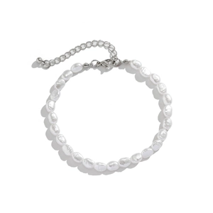 Baroque irregular pearl bracelet for men with adjustable silver metal lobster clasp