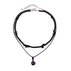 Collana da uomo a doppio strato stile hip-hop con pietre nere e perline viola