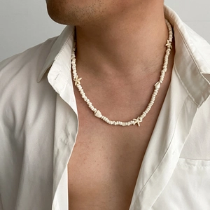Collier de Perles en Coquillage et Noix de Coco Fait à la Main Étoile de Mer Style Océan Bohémien Homme Femme Bijoux