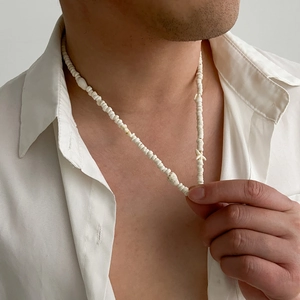 Collier de plage minimaliste pour hommes avec perles de coquillage et étoiles de mer