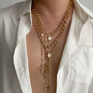 Heren Gelaagde Kruis Ketting Religieuze Medaillon Hanger Legering Strass Goud Zilveren Ketting Vintage Mode Sieraden Cadeau