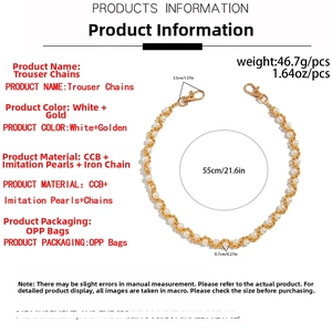 Hip hop layered pearl waist chain made of CCB and iron with lobster clasps