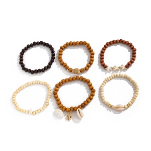 Ensemble de 6 bracelets perlés bohèmes pour hommes avec étoiles de mer et bois