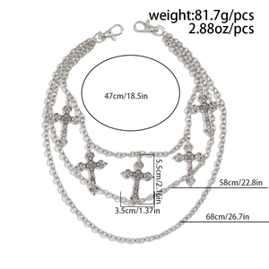 Detailed size chart for punk layered cross trousers chain with three metal links
