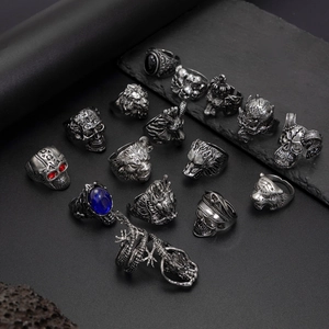 Ensemble de 16 bagues punk gothiques rétro avec crânes d'animaux pour hommes