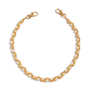 Men's hip hop faux pearl trouser chain with gold metal intertwining and lobster clasps