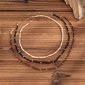 Three-piece set of handmade beaded necklaces for men with adjustable gold lobster clasp