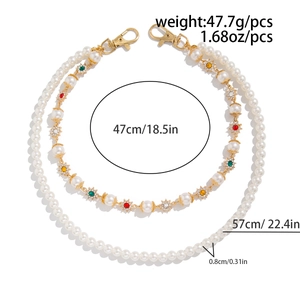 Detailed view of punk hip hop cross pants chain with pearls and size specifications