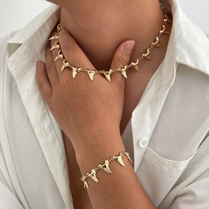 Punk Alloy Shark Tooth Necklace Bracelet For Men Gold Silver Plated Personality Street Fashion Jewelry Accessories Gift