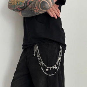Men Punk Multi-Layer Star Pendant Pants Chain Gothic Hip Hop Metal Alloy Belt Chain Streetwear Accessory For Jeans
