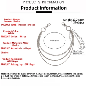 Detailed size specifications and weight for multilayer cross pendant pants chain
