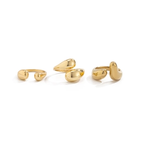 Dreiteiliges vergoldetes Wassertropfen-Ring-Set mit minimalistisch polierten Formen