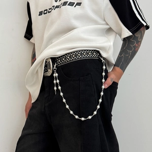 Artificial Pearl Pant Chain Alloy Metal Waist Belt Link Streetwear Hip Hop Hipster Accessory For Men Women