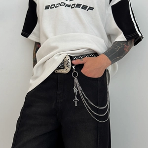 Multi-layer silver metal pants chain with cross pendants for street punk style fashion