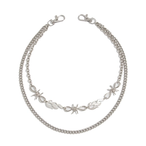 Punk style layered metal pant chain featuring flame links and faux pearl beaded accents