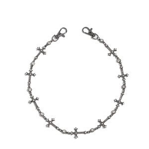 Hip hop pants chain with silver metal cross links and inlaid white crystals for men