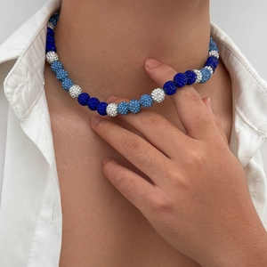 Men Beaded Necklace With Rhinestone Disco Ball Beads Colorful Polymer Clay Inlaid Crystal Link Chain Choker Men Jewelry
