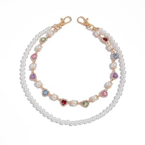 Multi-layer pearl pants chain with colorful heart-shaped zircon for hip-hop style
