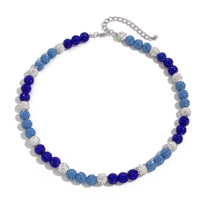 Mens blue and silver acrylic rhinestone beaded necklace with adjustable lobster clasp
